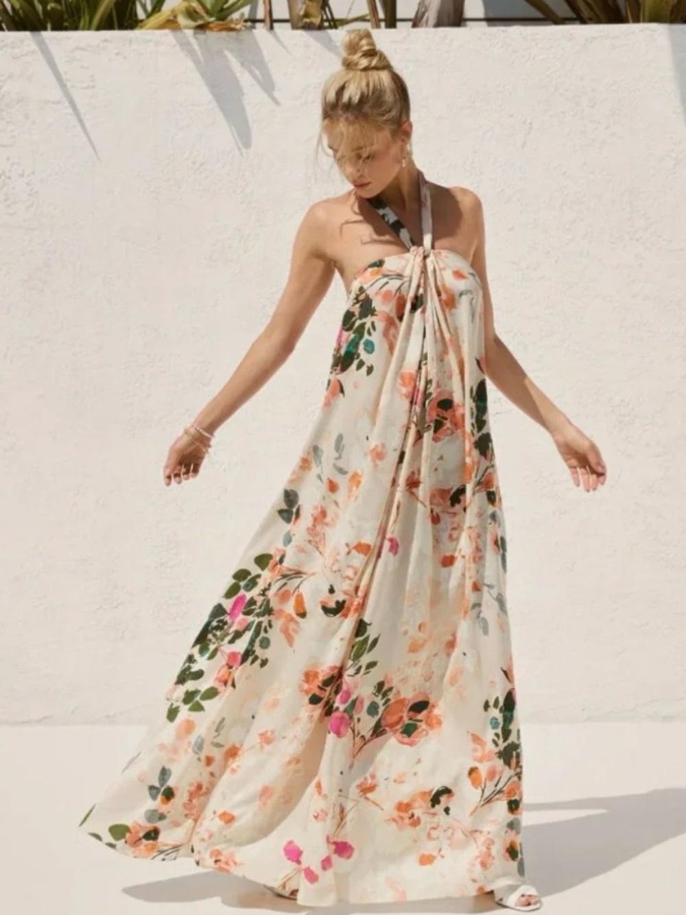 AMANI SATIN FLORAL HALTER MAXI DRESS